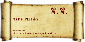 Miks Milán névjegykártya